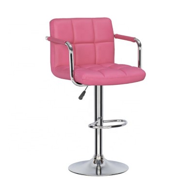 Modern Adjustable Pink Swivel Pu Leather Bar Stool With Armrest